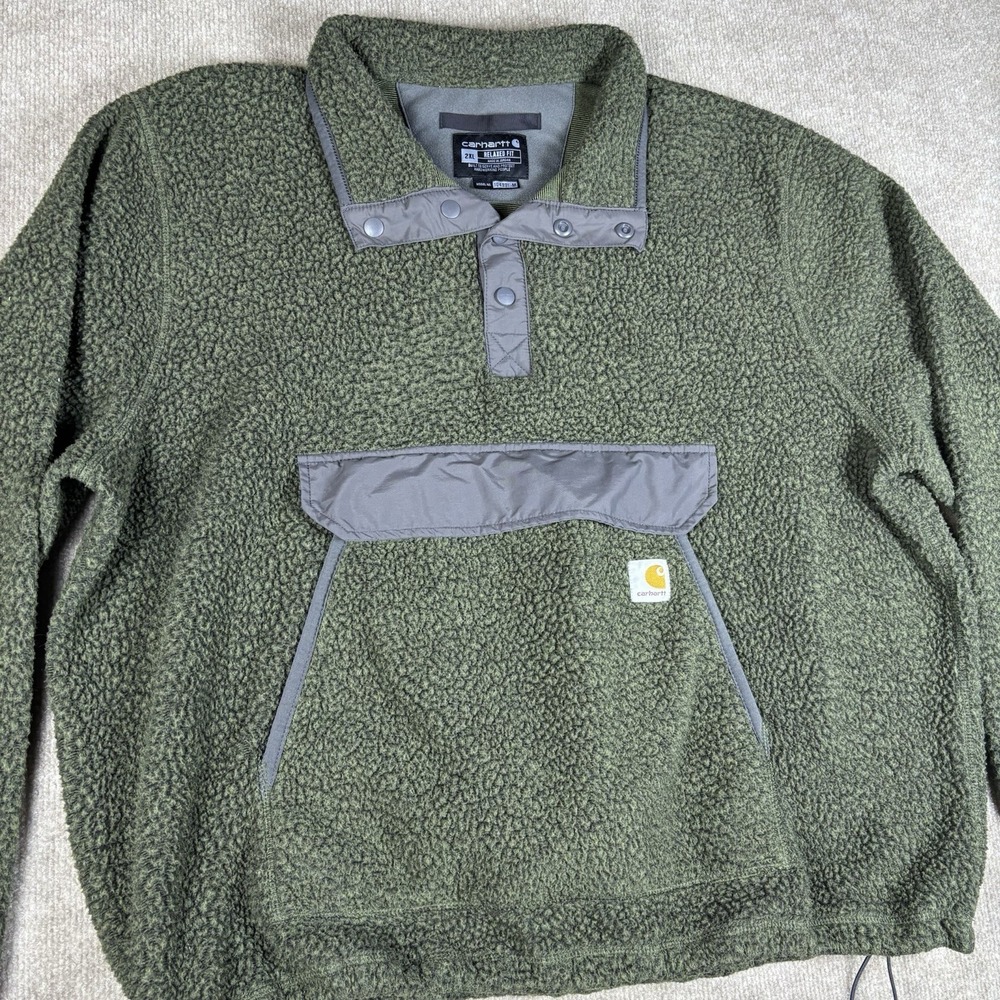 Carhartt 104991 Fleece Pullover 2XL Green‎ Relaxed Fit Snap Neck Jacket